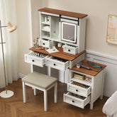 46.5'' Farmhouse Vanity Table with LED Mirror & Charging Port